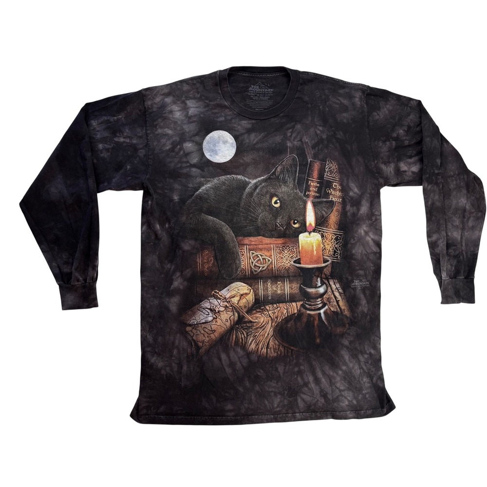 The Mountain Black Cat Witching Hour Long Sleeve Shirt Lisa Parker Tie Dye L
